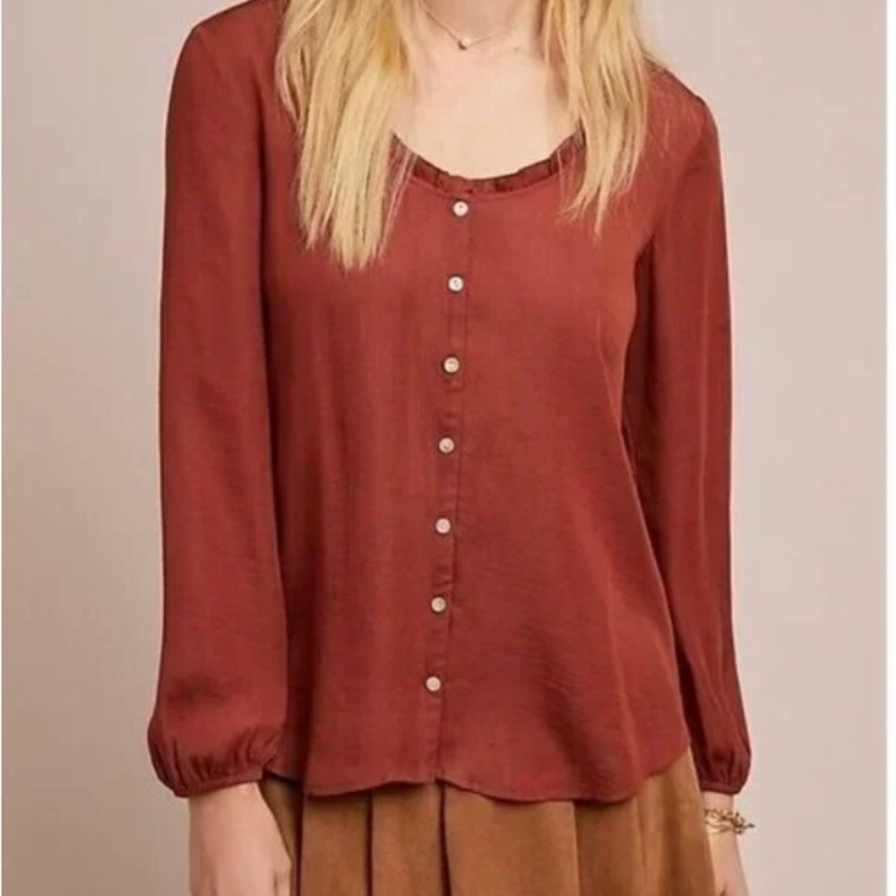 Anthropologie Dolan Blouse Women's Size M Ruffle Neckline Button Front